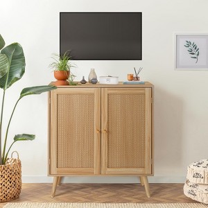 Buffet Cabinet with Storage, Entryway Cabinet Storage Cabinet with 2 Rattan Decorated Doors & Adjustable Shelves - 1 of 4