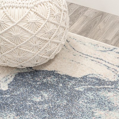 Blue and Cream Abstract 8' x 10' Synthetic Area Rug