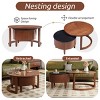 2 Piece Round Nesting Coffee Table with Fluted Drawer for Living Room, 31'' Space Saving Vintage Walnut MDF Wood Coffee Table with Storage-Coolbibila - 3 of 4