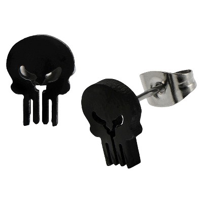 Marvel Punisher Stainless Steel Stud Earrings - Black