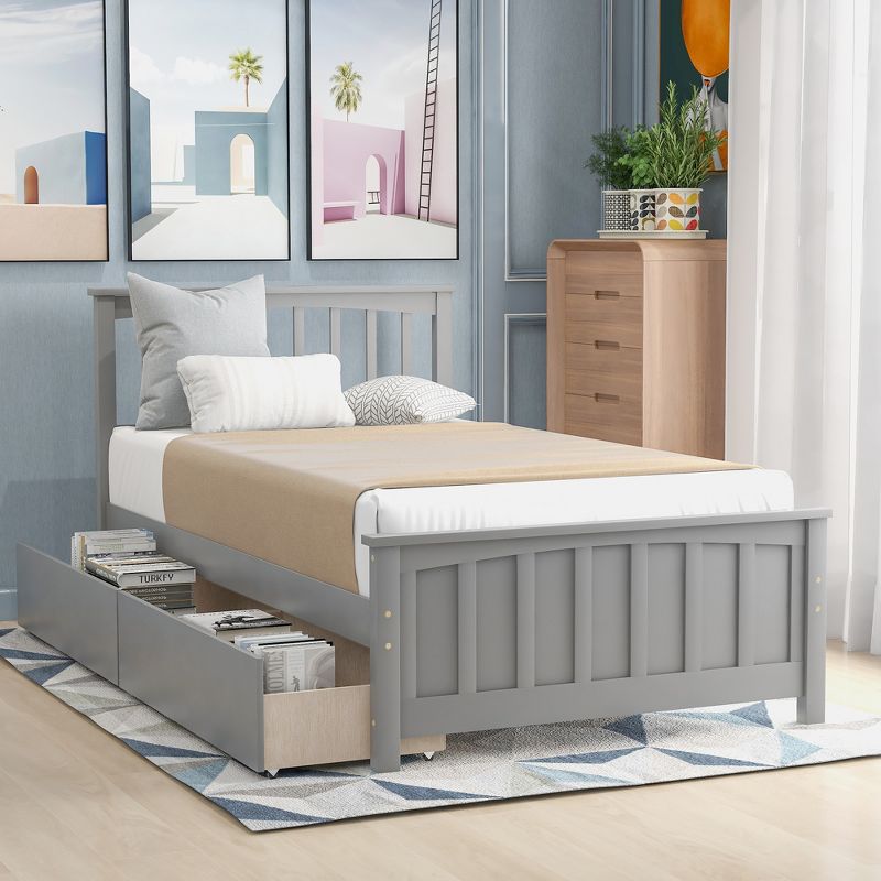 Twin Size Platform Bed Frame with Two Drawers-ModernLuxe, 1 of 9