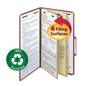 Smead 100% Recycled Pressboard Classification File Folder, 2 Dividers, 2" Expansion, Legal Size, Red, 10 per Box (19023) - 1 of 4