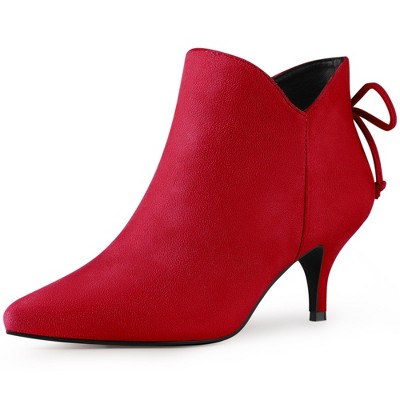 Perphy Women's Pointed Toe Side Zip Back Bow Kitten Heel Ankle Booties