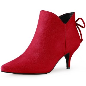 Perphy Women's Pointed Toe Side Zip Back Bow Kitten Heel Ankle Booties - 1 of 3