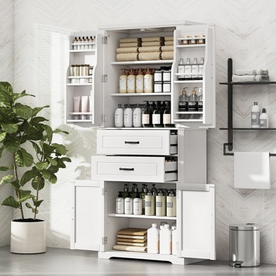 Grungis Tall Bathroom Storage Cabinet,Multi-Functional Floor Cabinets with 2 Drawers and Adjustable Shelf,Storage Cabinet for Bathroom