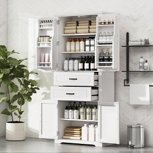Grungis Tall Bathroom Storage Cabinet,Multi-Functional Floor Cabinets with 2 Drawers and Adjustable Shelf,Storage Cabinet for Bathroom - 1 of 4