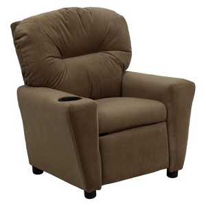 Contemporary Kids Recliner with Cup Holder Microfiber Brown - Riverstone Furniture