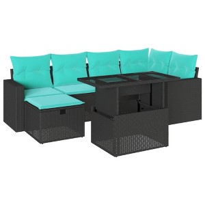 vidaXL Patio Sofa Set with Cushions and Table Outdoor Garden 7 Piece Poly Rattan - Black without storage - 1 of 4