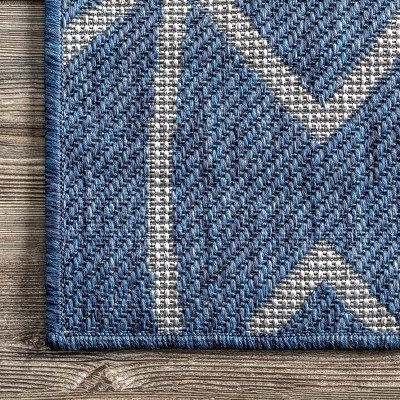Blue Geometric Flat Woven Indoor/Outdoor Rug