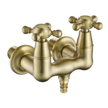 Sumerain Tub Wall Mount Clawfoot Bathtub Faucet Two Cross Handles Brushed Gold with High Flow
