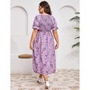 Womens Plus Size Ruffle Dress Square Neck High Wasit Smocked Dress Summer Casual Dress with Lantern Sleeve - 2 of 4