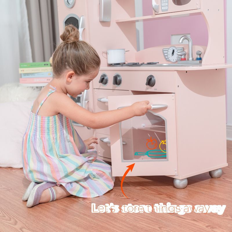 Pink Wooden Toy Kitchen with Fridge Freezer and Oven by Teamson Kids TD-11414P, 4 of 13