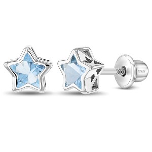 Girls' CZ Bezel Star Screw Back Sterling Silver Earrings - In Season Jewelry - 1 of 4