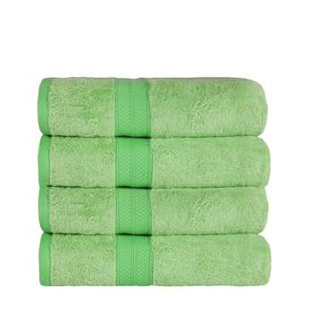 4 Piece Bath Towel Set, Rayon From Bamboo and Cotton, Plush and Thick, Hypoallergenic, Solid Terry Towels with Dobby Border by Blue Nile Mills