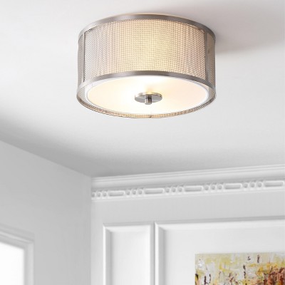 Nickel and Glass Drum Flush Mount Ceiling Light