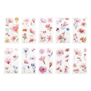 Unique Bargains Realistic Watercolor Flower Temporary Tatto Pink Green 10 Pcs - 1 of 4