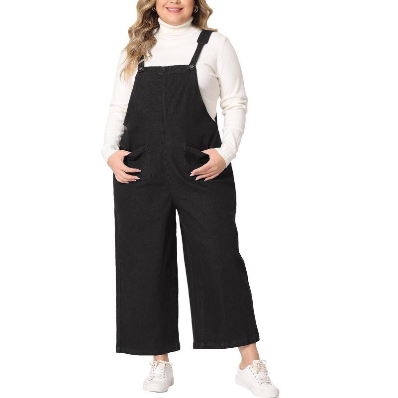 Agnes Orinda Women's Plus Size Denim Bib Classic Adjustable Straps Pockets Jean Jumpsuits, 1 of 6