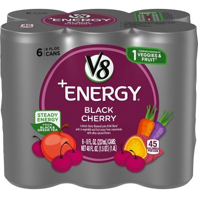 V8 V-Fusion +Energy Black Cherry Vegetable & Fruit Juice - 6pk/8 fl oz Cans