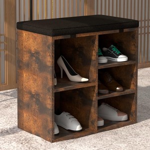 Shoe Storage Bench with Cushion, 20" Cubby Seat Shoe Cabinet, Cubby Seat Shoe Cabinet with 3-Tier Adjustable Shelf for Living Room Hallway - 1 of 4