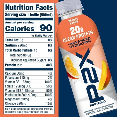 P2X Advanced Hydration 20g Clear Protein Drink With 720mg of Electrolytes - Orange Mango - 4pk/67.6oz