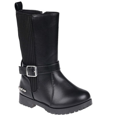 bebe Toddler Girl's Tall Comfortable Round Toe High Boots with Knit Panel and bebe Rivet with Buckle Strap