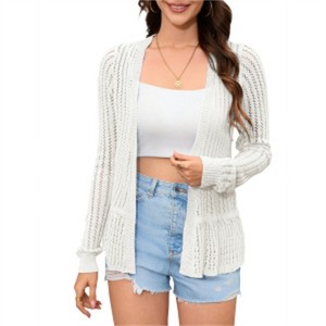 Clearlove Women's Dainty Lace Trim Cardigan Flouncy Hem Crochet Cover Up Lightweight Spring Top - 1 of 4