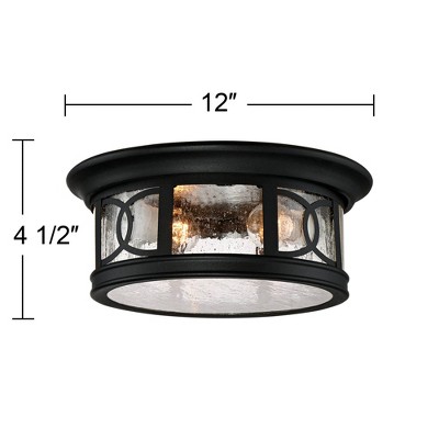 Black Steel and Seedy Glass Drum Flush Mount Ceiling Light