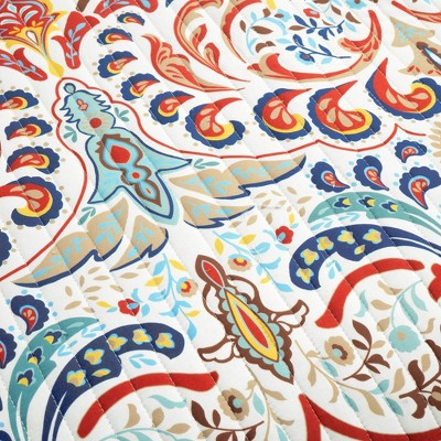 Seafoam and Red Boho Chic Reversible Cotton Full Quilt Set