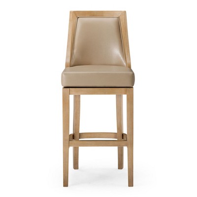 Weathered Oak and Beige Leather Swivel Bar Stool
