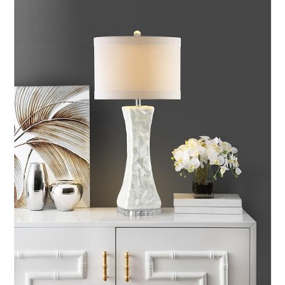 Shelley 22" White Concave Table Lamp with Capiz Shell Detail
