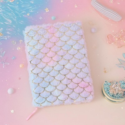 Paaaawaters Fish scale plush notebook A5 diary can be used for study and office suitable for gifts for girls mermaid shell ocean cute princess style