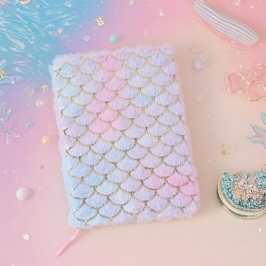 Paaaawaters Fish scale plush notebook A5 diary can be used for study and office suitable for gifts for girls mermaid shell ocean cute princess style - 1 of 4