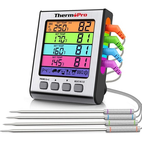 ThermoPro TP25W Bluetooth Meat Thermometer with 500FT Wireless Range  4-Probe Android/iOS Compatible Smart Grill Smoker Thermometer in Black