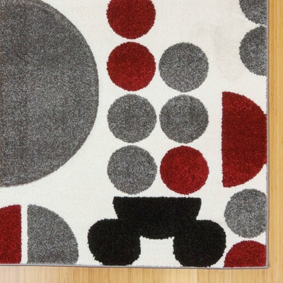 Red and Black Geometric Synthetic Kids' Rug, 5' x 7'