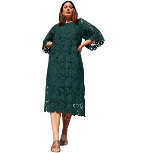 June + Vie by Roaman's Bell-Sleeve Lace Midi Dress - 1 of 4