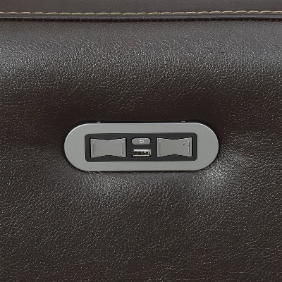 Brown Faux Leather Power Reclining Loveseat with Storage