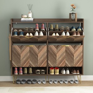 Resenkos Freestanding Large Shoe Cabinet Organizer with 4 Flip Drawers with Metal Legs, Anti-Tipping Device, Rustic Brown - 1 of 4