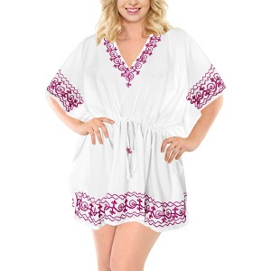 HAPPY BAY women's Vacation Casual Swim Holiday Beachwear Summer Beach Dress Plus Size Swing Bathing Suit Cover Ups for Women 3X-4X White Solid - 1 of 4
