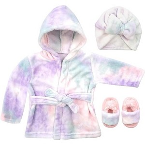 Baby Girls Bathrobe Towel, Slippers and Turban, Bath Robe Spa Set for infants 0-24 Months - 1 of 3