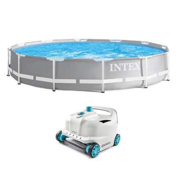 Intex 26710EH 12ft x 30in Prism Frame Outdoor Above Ground Round Swimming Pool & Robot Vacuum Cleaner Fits up to 6 People (Filter Pump Not Included)