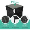 VINGLI Outdoor Wicker Side Table Patio Side Tables for Outside, Tempered Glass Top Wicker Table with Storage End Table for Balcony Porch Deck (Black) - 4 of 4