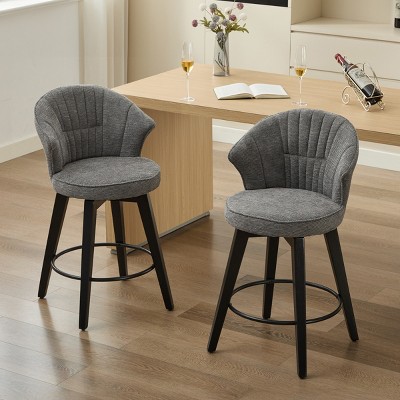 25"Counter Height Swivel Bar Stools Set of 2,Adjustable Stools with Wood Legs & Chenille Upholstered for Kitchen Island,Dining Room-Tanpinhause