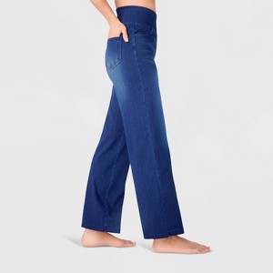 Pantalones de mezclilla de tiro alto, pierna ancha y elásticos con bolsillos delanteros y traseros para mujer - A New Day™