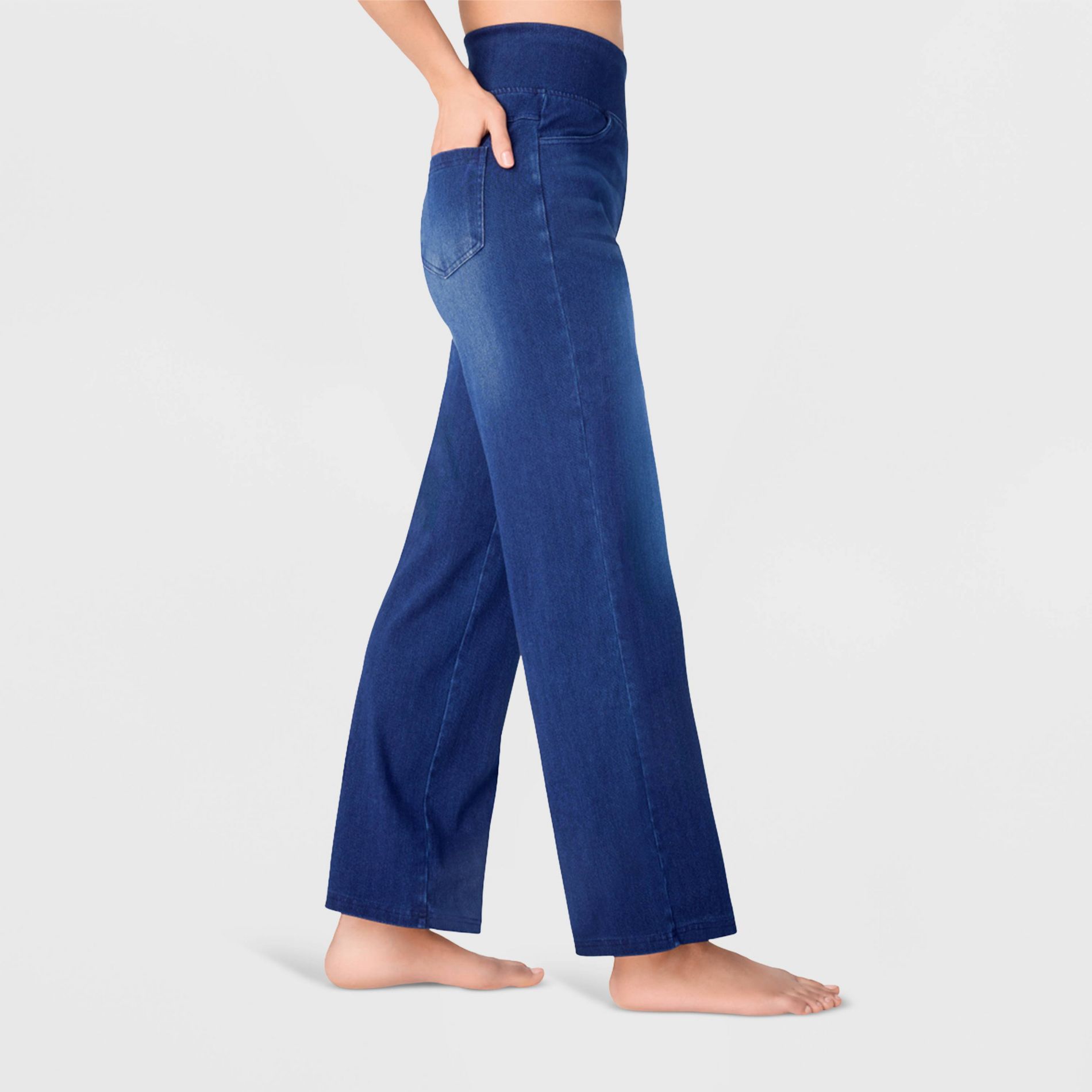 Women's High Waist Wide Leg Stretchy Knit Jeans with Front and Back Pockets - A New Day™