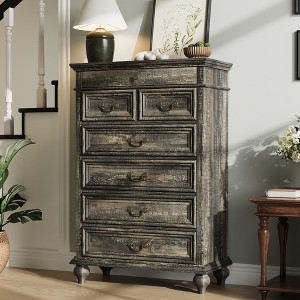 7-Drawer Farmhouse Dresser, 50" Tall Wood Chest w/Rustic Handles, Jewelry Storage Organizer for Bedroom Living Room Hallway - 1 of 4