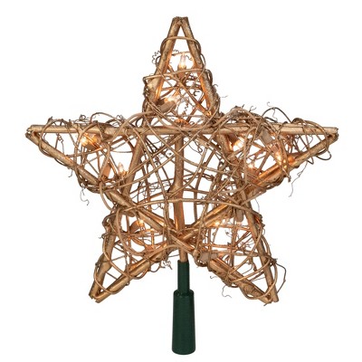 Kurt S. Adler 13" Lighted Indoor Gold Rattan Star Christmas Tree Topper