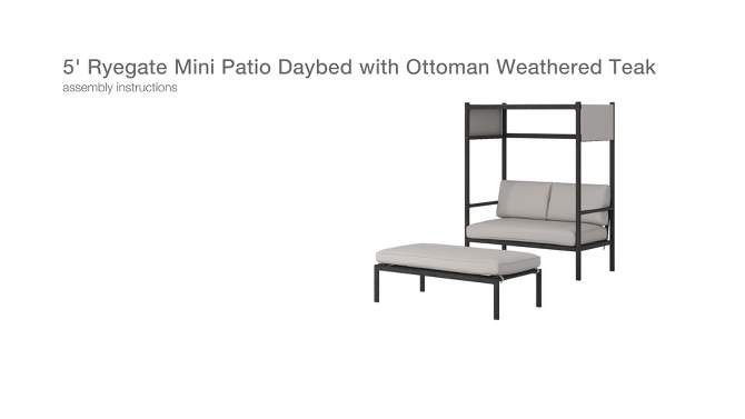 2pc Ryegate 4&#39; Outdoor Mini Patio Lounge Set Daybed with Ottoman Weathered Teak - Threshold&#8482;, 2 of 11, play video