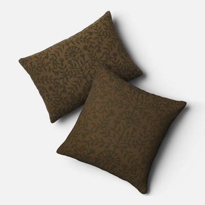 Embroidered Floral Throw Pillow Dark Green - Threshold™