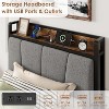 Queen Bed Frame with Storage Headboard, 2 Drawers, Upholstered Platform, Bookcase, No Box Spring Needed,Charging Station and USB Ports - 3 of 4