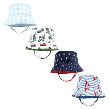 Hudson Baby Infant Boy 4Pc Sun Protection Hat, Critters Plaid Anchor Lobster